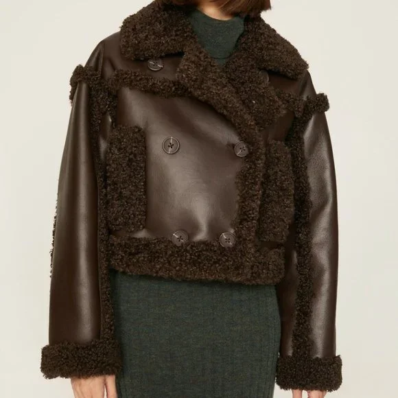 STAND STUDIO Women's Kristy Faux-Shearling Jacket Size US 10 In Brown - Picture 1 of 9